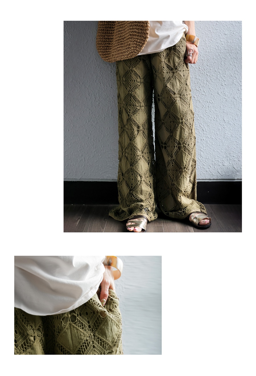 レース刺繍パンツ レディース パンツ 綿100% 送料無料・6月13日0