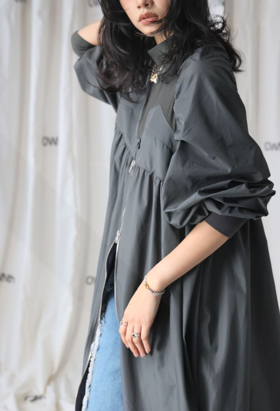 【美品/38】ブラミンク　コットン　クルーネック　ギャザースリーブ　ワンピース コットンクルーネックギャザースリーブワンピース | BLAMINK