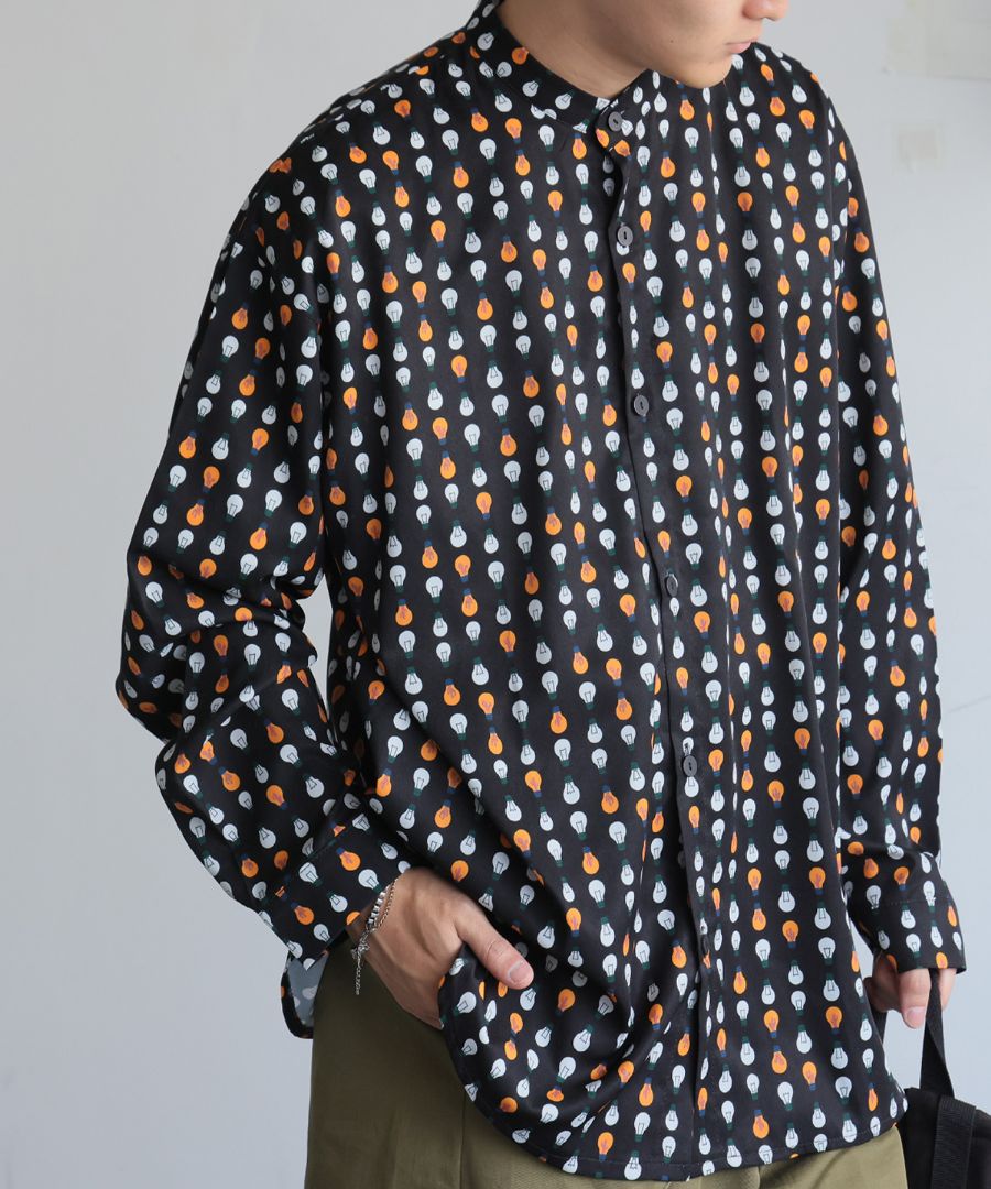 電球柄 シャツ 総柄 メンズ 長袖 トップス 送料無料・(80)メール便可