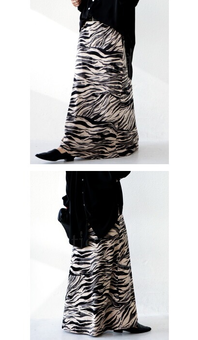 タグ付き未使用品　Cyclas　スカート　ゼブラ　麻100％　38 シルクタッチの高密度ブランケットスカート/ブラック | Factelier