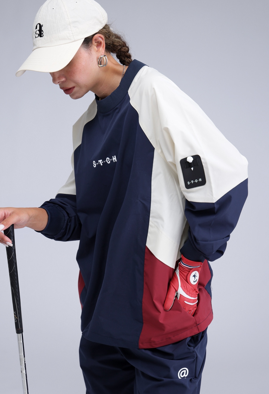 【ANTIQUAGOLF×STCH】UNISEX line design セット ANTIQUAGOLF×STCH】 Line design Pullover-black |