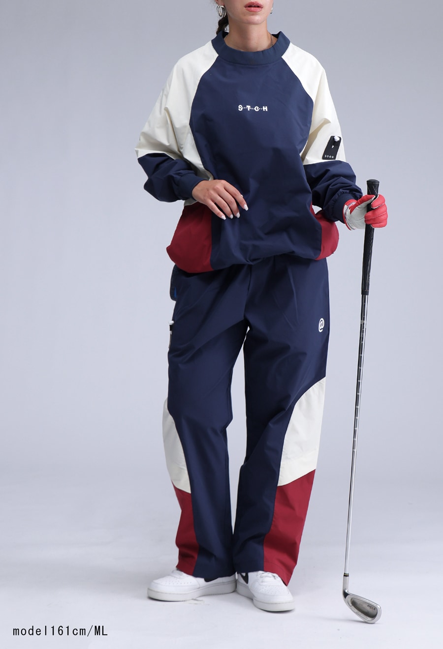 予約：10月上旬納期】ANTIQUA GOLF×STCH 配色プルオーバー 送料