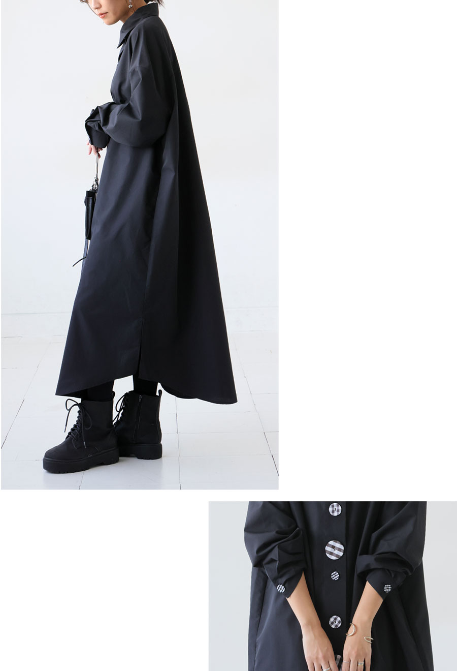 デザインボタン シャツワンピース レディース 長袖 送料無料・再入荷