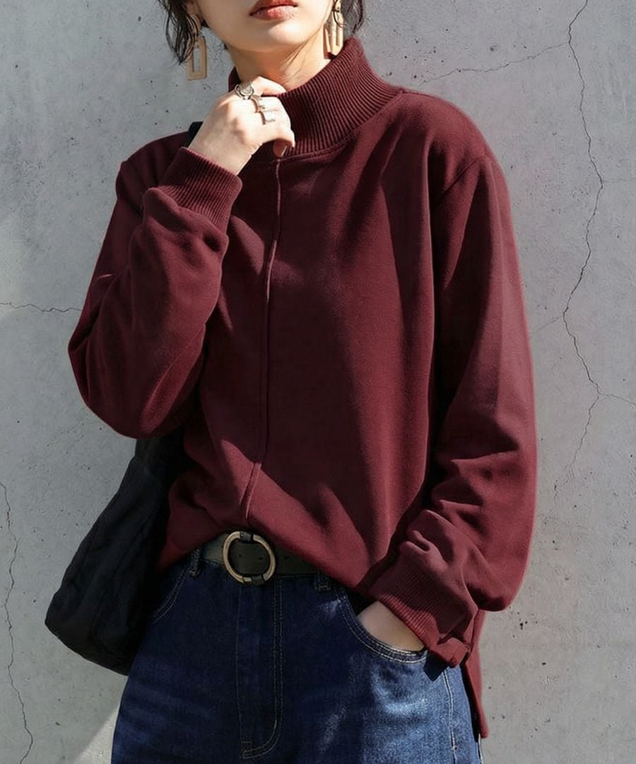 モックネック プルオーバー レディース トップス 裏起毛 送料無料・新