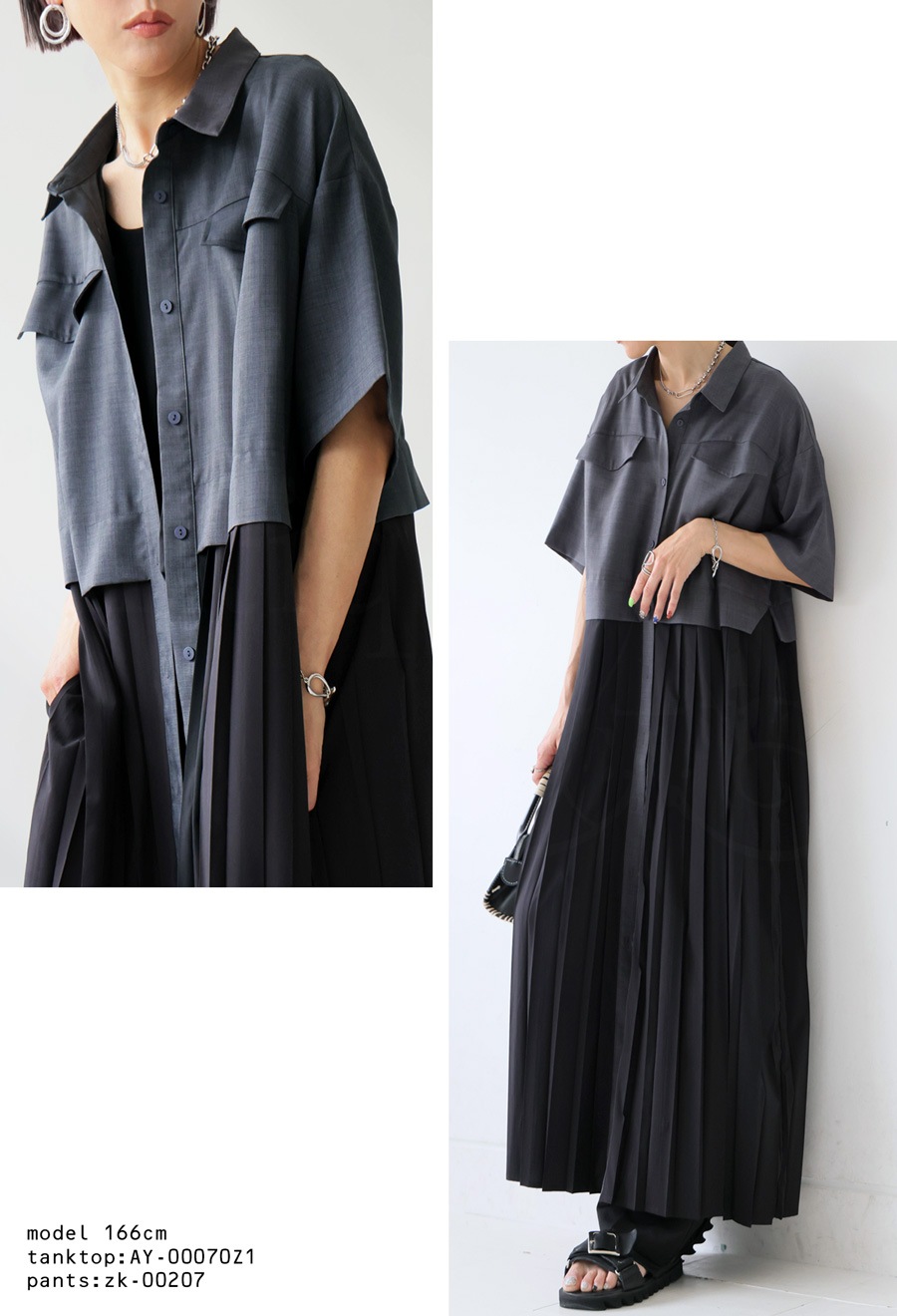 定価17000円◆新品タグ付き◆ヤマダヤ◆異素材切り替えワンピース　プリーツ antiqua_uk-00132