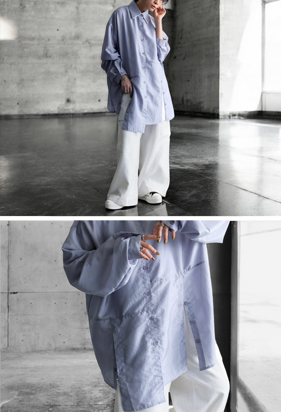 グロスシャツ レディース トップス 長袖 アシメ 送料無料・(50)メール