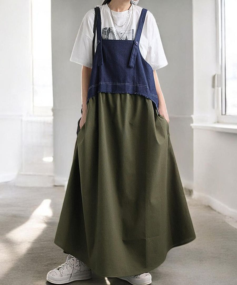 デニム切り替えサロペット サロペット レディース 送料無料・メール便