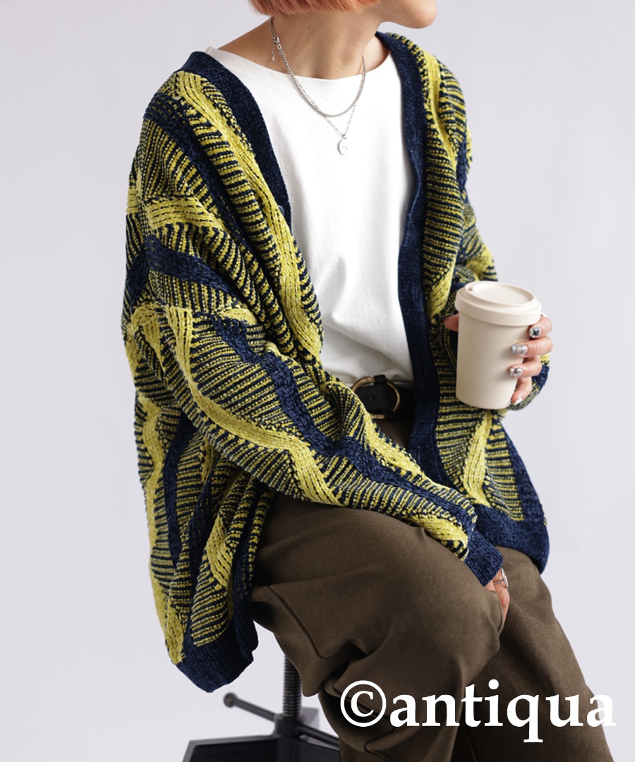 カーディガン レディース トップス 長袖 配色 柄 送料無料・再販