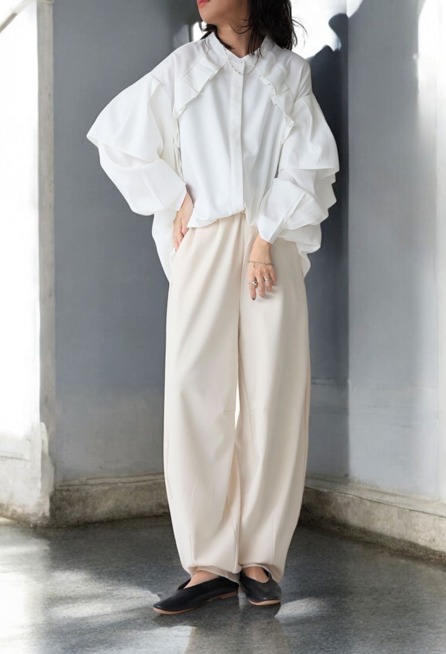 フリルデザインシャツ シャツ レディース トップス 長袖 送料無料