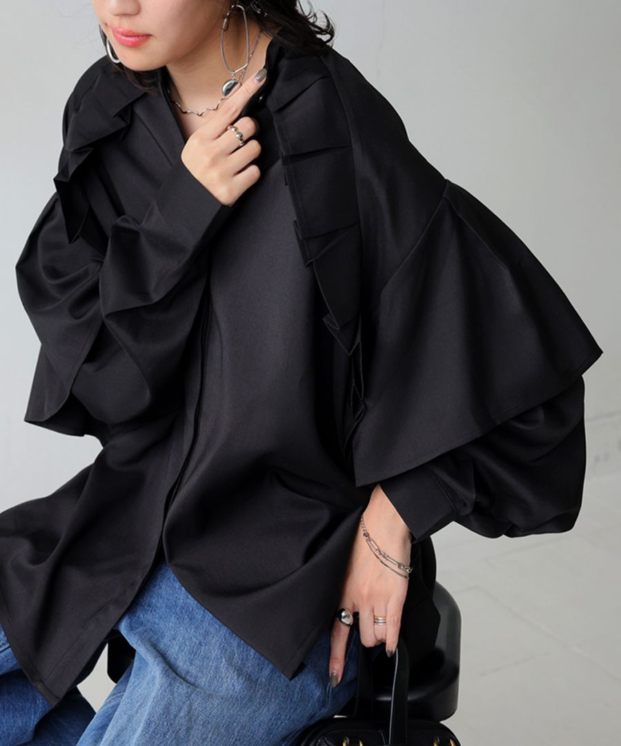 フリルデザインシャツ シャツ レディース トップス 長袖 送料無料