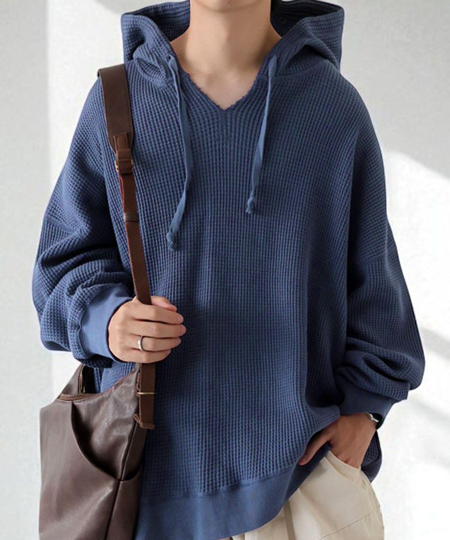 再入荷予定有!ガゼット風ネックフーディー メンズ 鬼ワッフル 長袖