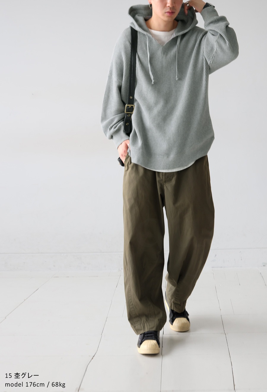 ガゼット風ネックフーディー メンズ 鬼ワッフル 長袖 送料無料・メール