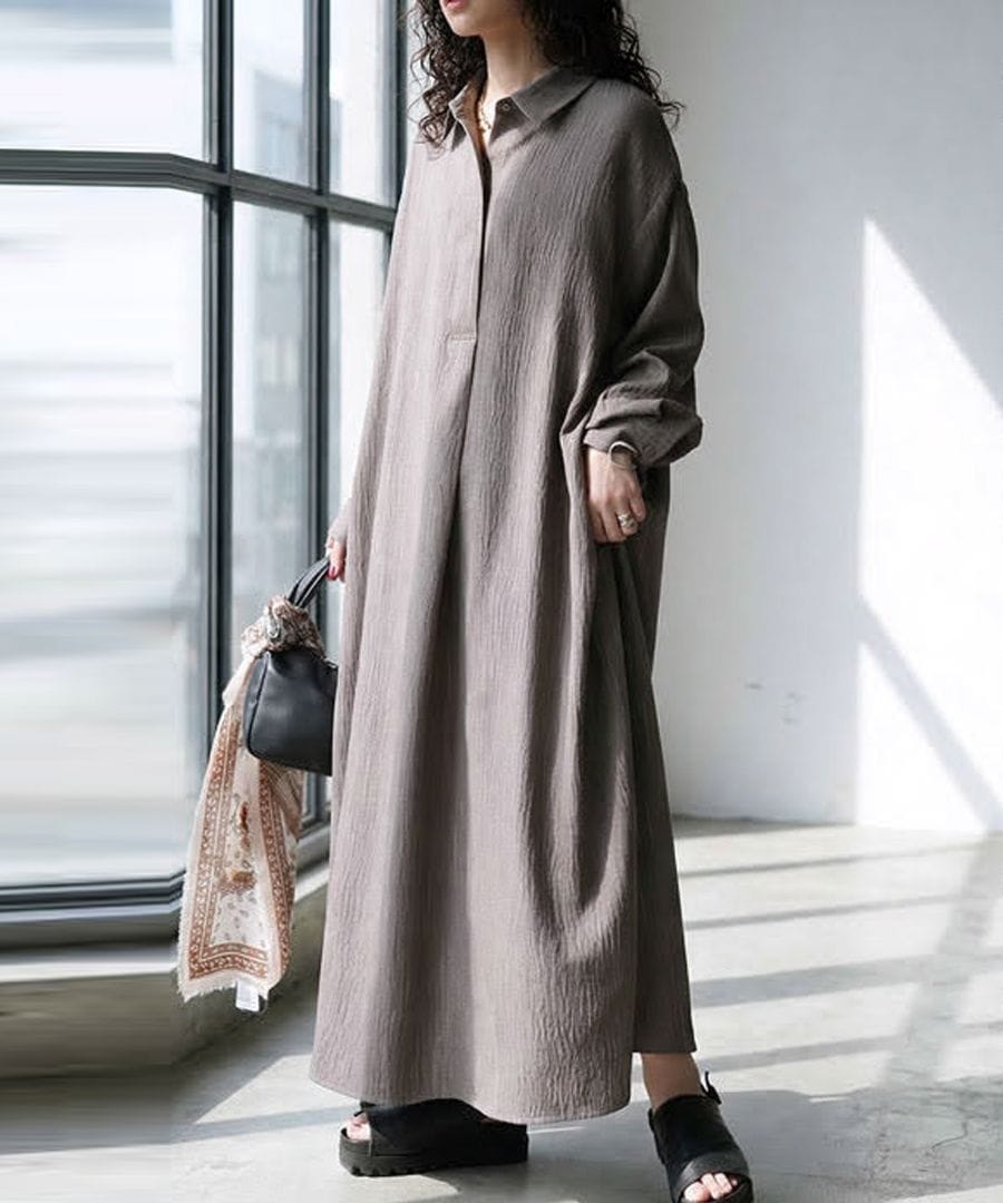 ラフなのに、後ろ姿まで美しい。ワンピース レディース ロング丈 長袖