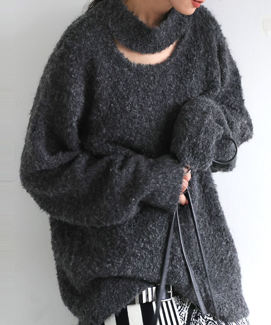 ブークレ調 カットアウトニット レディース ニット 送料無料・メール便