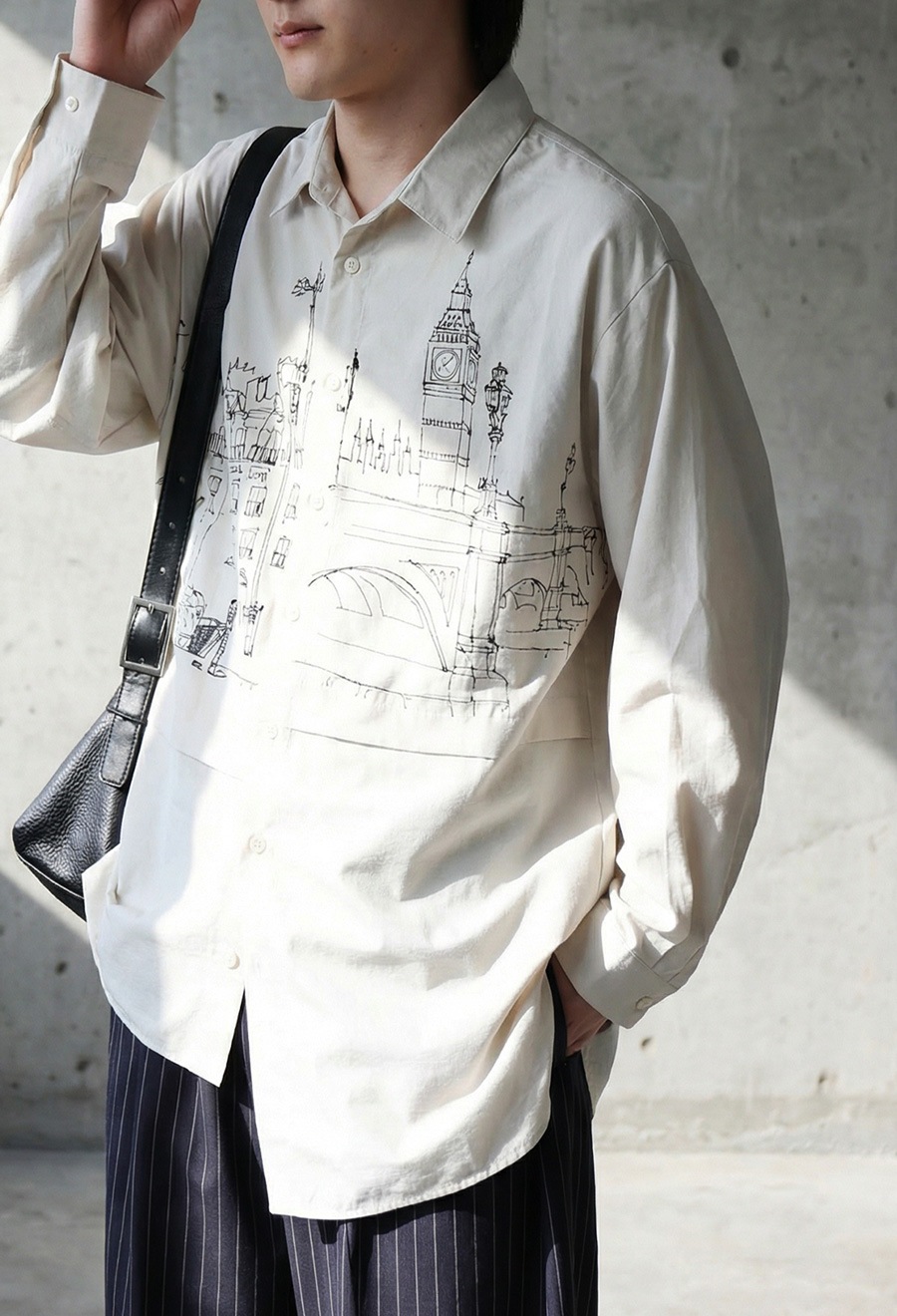 デザインシャツ　アシメ　アート　モダン　奇抜　個性的　ホワイト　マルチ　長袖 早割10％OFF！23日10時迄【予約：1月下旬納期】アシンメトリー シャツ