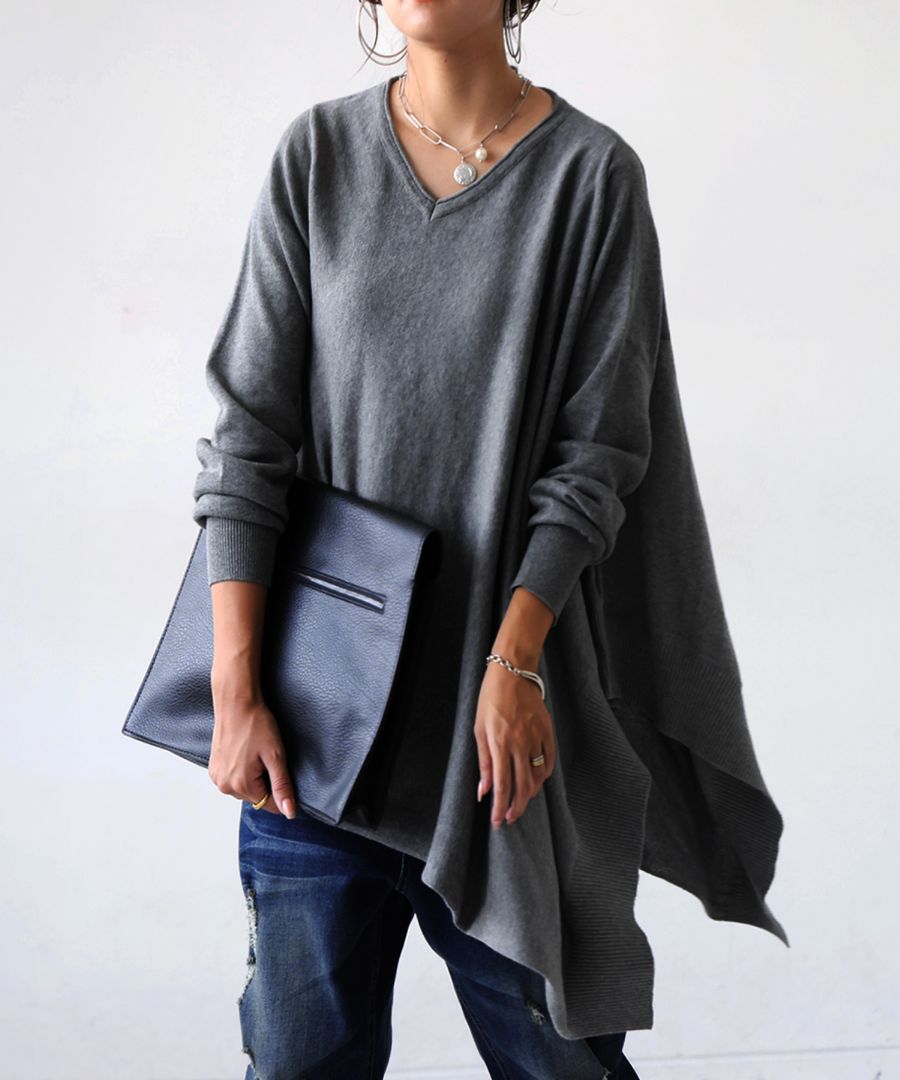 NKNIT アシンメトリックニット 長袖 グレー・ネイビー NKNIT アシンメトリックニット 長袖 グレー・ネイビー NKNIT アシンメ