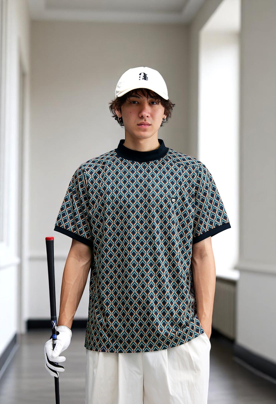 ジオメトリック柄Tシャツ メンズ ゴルフウェア 半袖 送料無料・再入荷