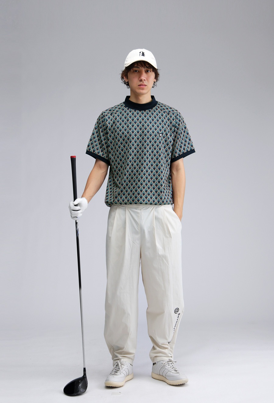 ゴルフウェア ジオメトリック柄Tシャツ メンズ ゴルフウェア 半袖 送料無料