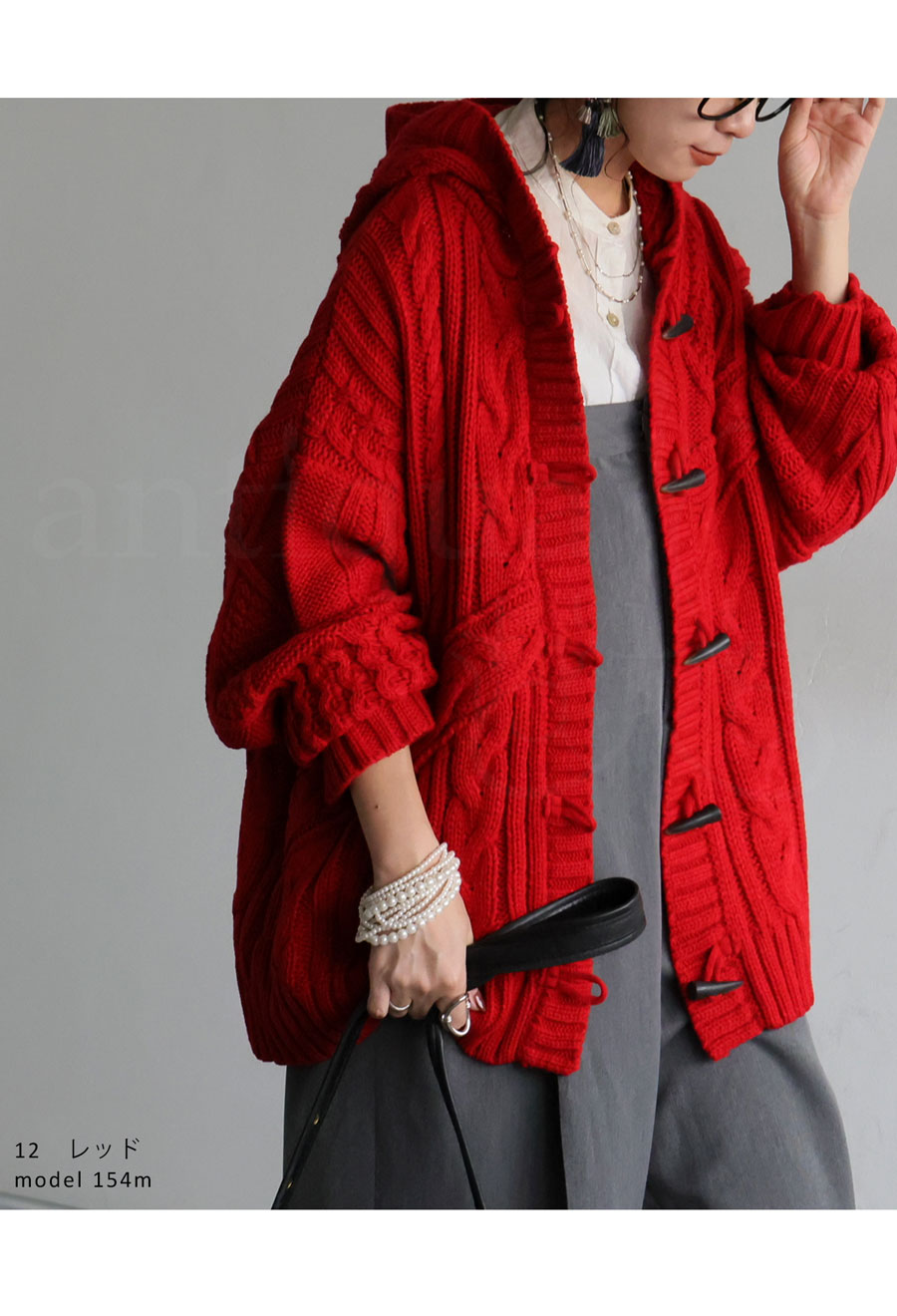 ケーブル編み トグルボタン ニットフーディー レディース 送料無料