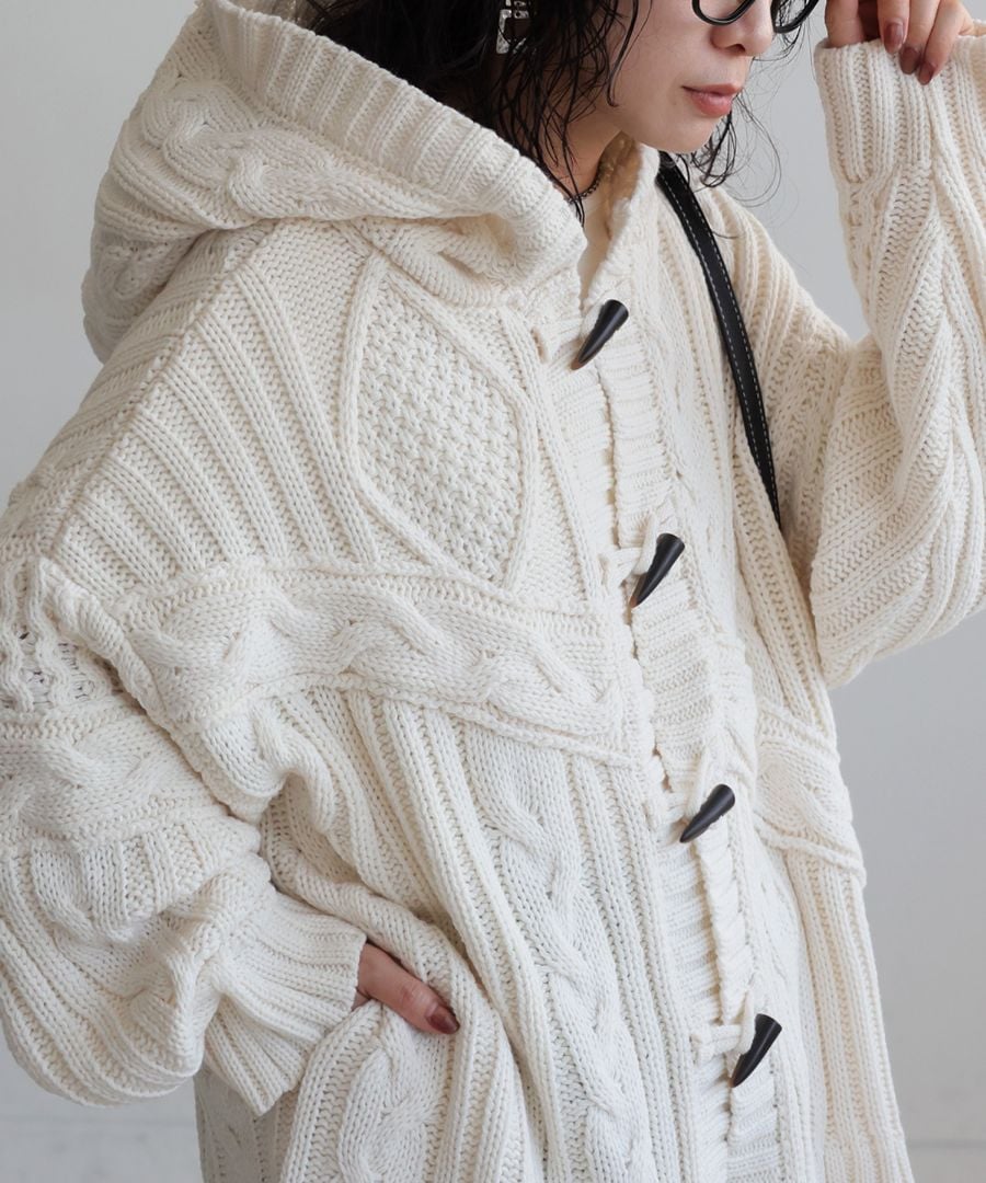 新春BIGバーゲン20％OFF！6日10時迄】ケーブル編み トグルボタン