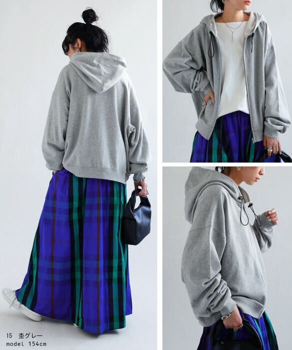 パーカー レディース トップス 長袖 無地 綿100 裏毛・メール便不可