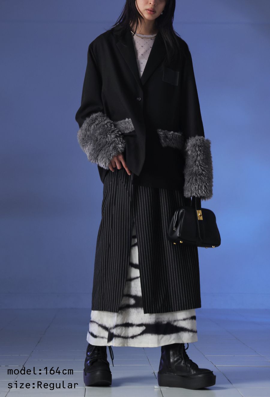 3WAYストライプ切替スカート レディース ロング 送料無料・メール便