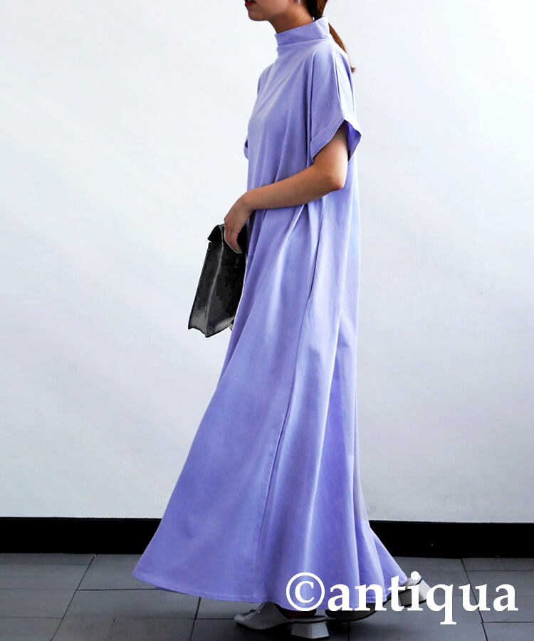 ハンドメイド　リネン100％　スモークブルー　青　マキシ　チュニック　ワンピース リネン ワンピースの通販 | iichi 日々の暮らしを心地よくする