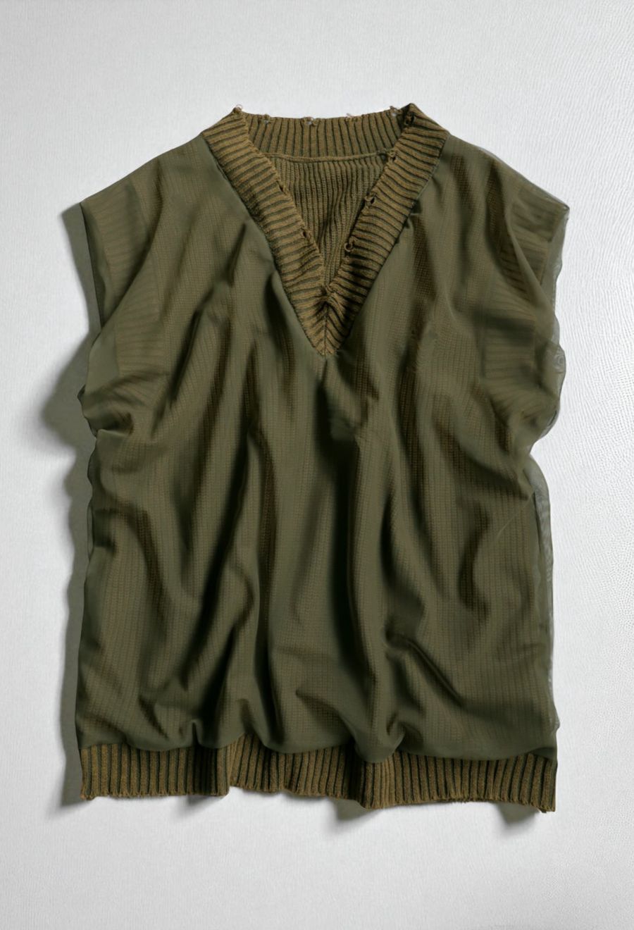 チュールダメージベスト レディース Vネック 無地 送料無料・メール便