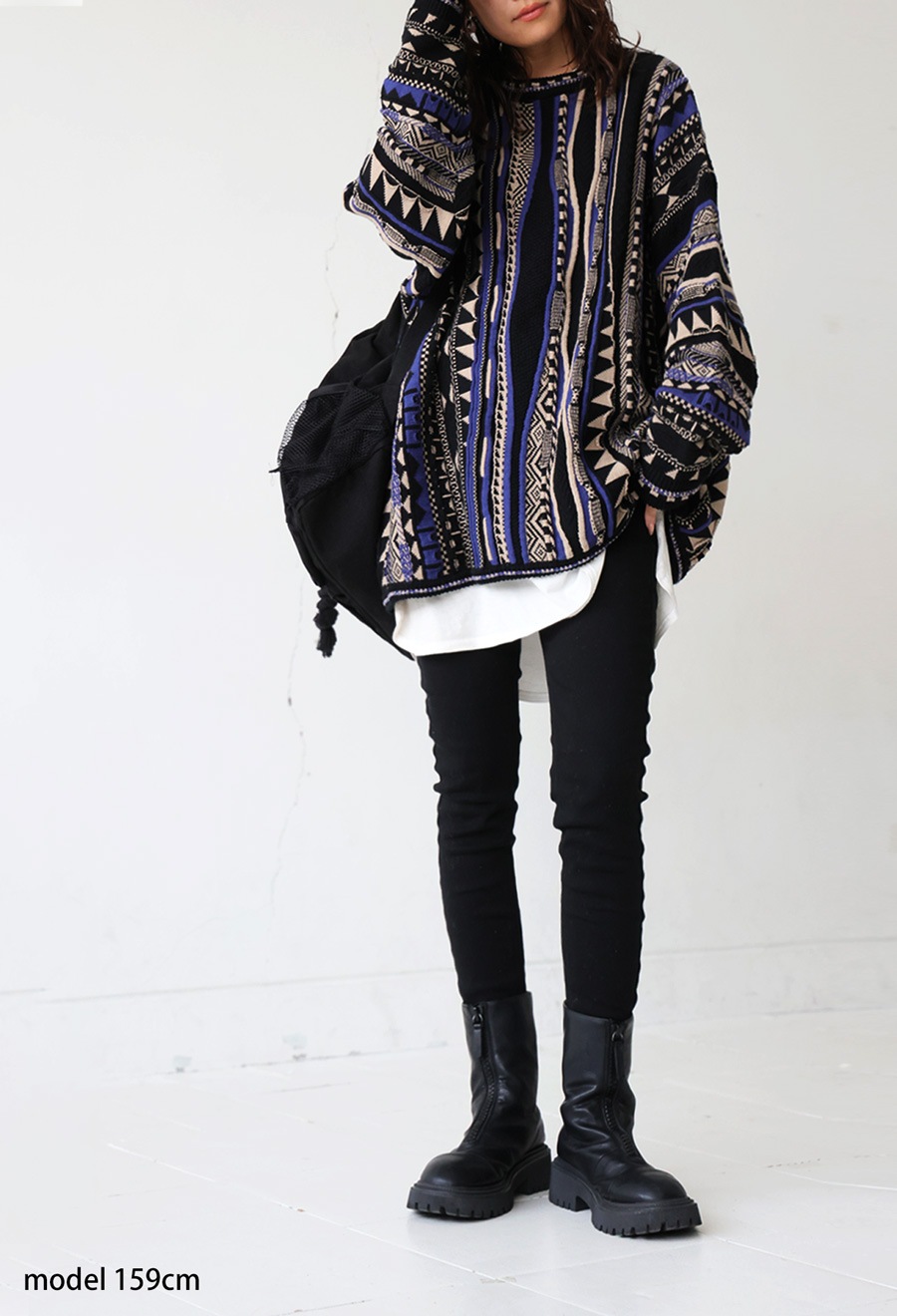 幾何学柄 ジャガードニット レディース 綿100％ 長袖 送料無料・再入荷