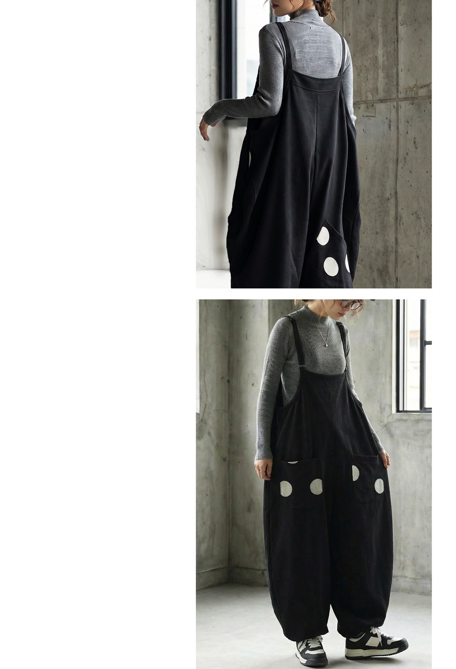 2WAY サロペット レディース ドット柄 ポケット 送料無料・メール便