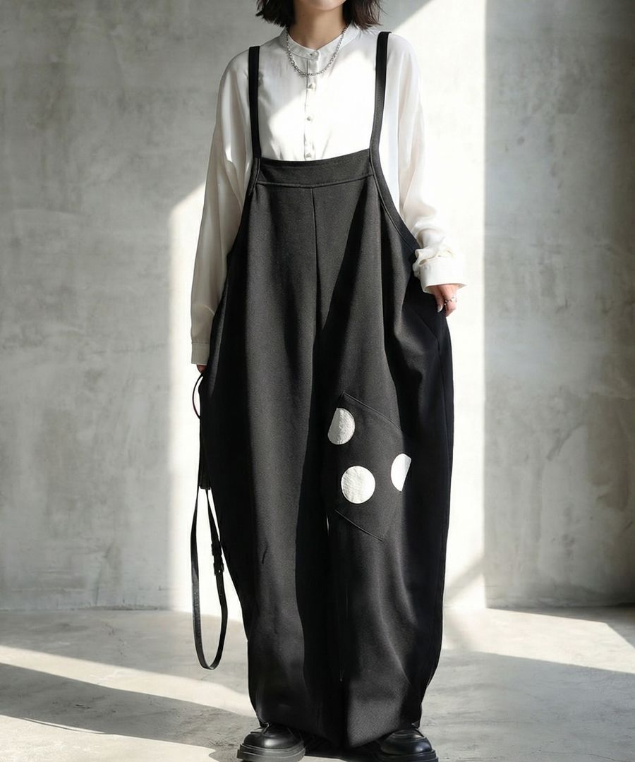 2WAY サロペット レディース ドット柄 ポケット 送料無料・メール便