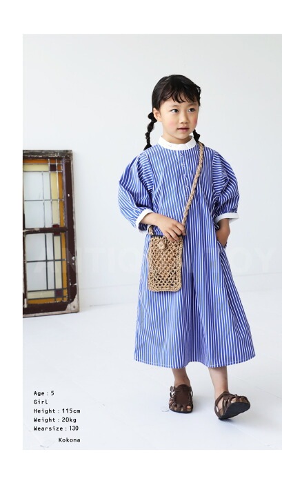 ワンピース ロング 七分袖 キッズ 子供服 ジュニア ストライプ柄