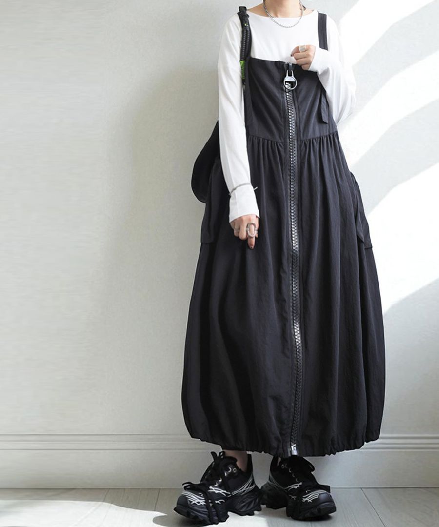 大きいサイズ サロペット　レディース ワンピース　レース裾　異素材 秋冬 新品 大きいサイズ】マキシ丈サロペットスカート 大きいサイズ