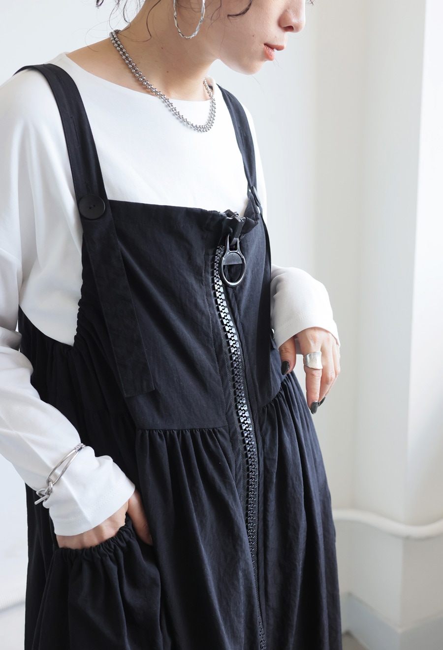 ビッグジップサロペット ワンピース レディース 送料無料・メール便