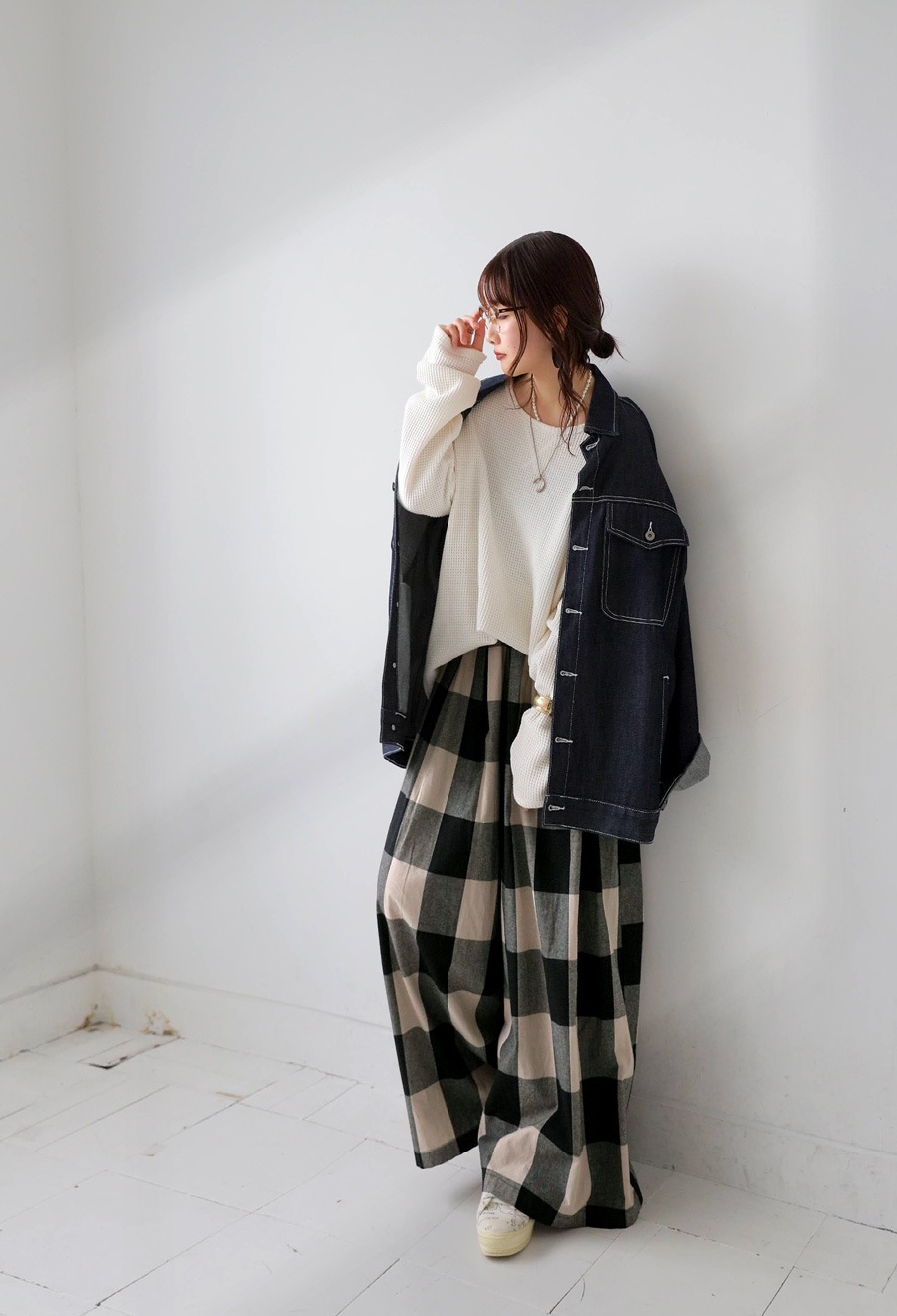 再入荷予定有!チェック柄 ワイドパンツ レディース ボトムス フレア