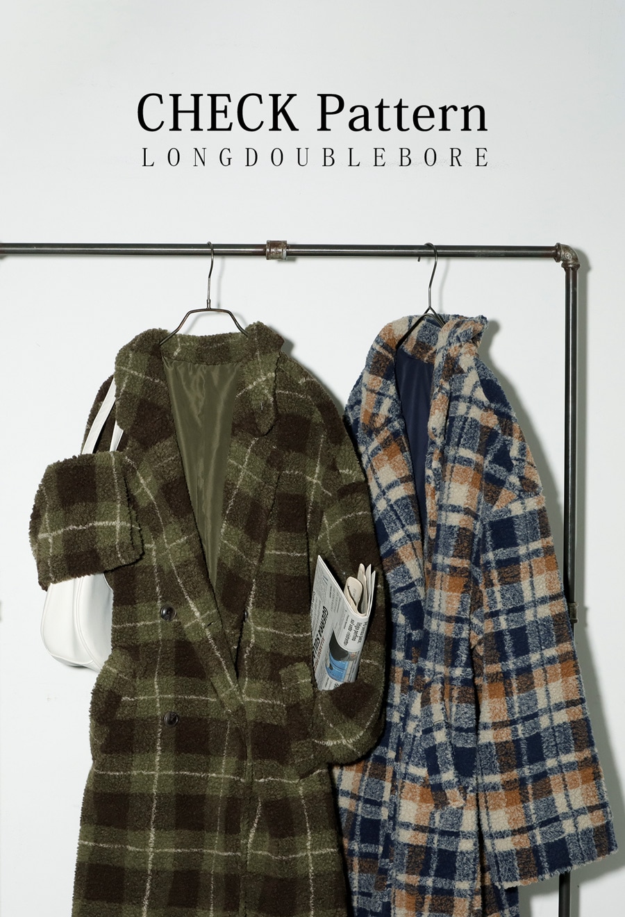 チェック柄 ボアジャケット レディース ロング丈 送料無料・メール便