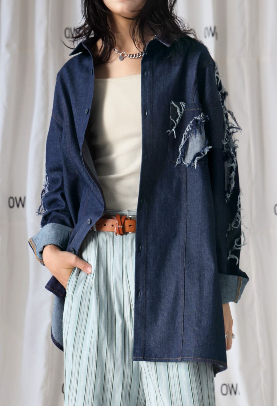 デニム切替 シャツ メンズ トップス 長袖 羽織り 送料無料・メール便