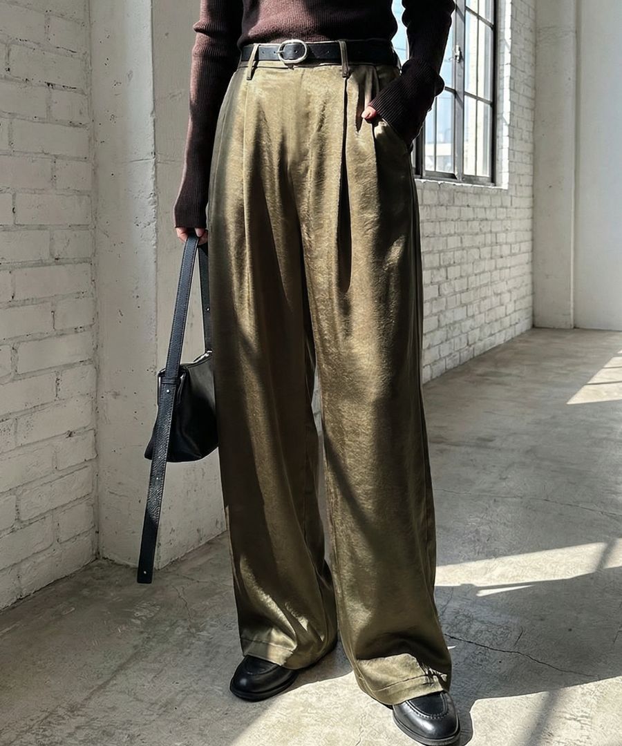 ワイド　サテンパンツ 特別送料無料 サテンパンツ レディース ボトムス イージーパンツ・再