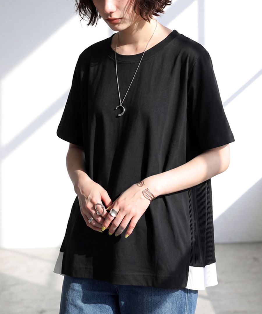 動くたび、余韻を残す。Tシャツ レディース 半袖 異素材 配色 無地