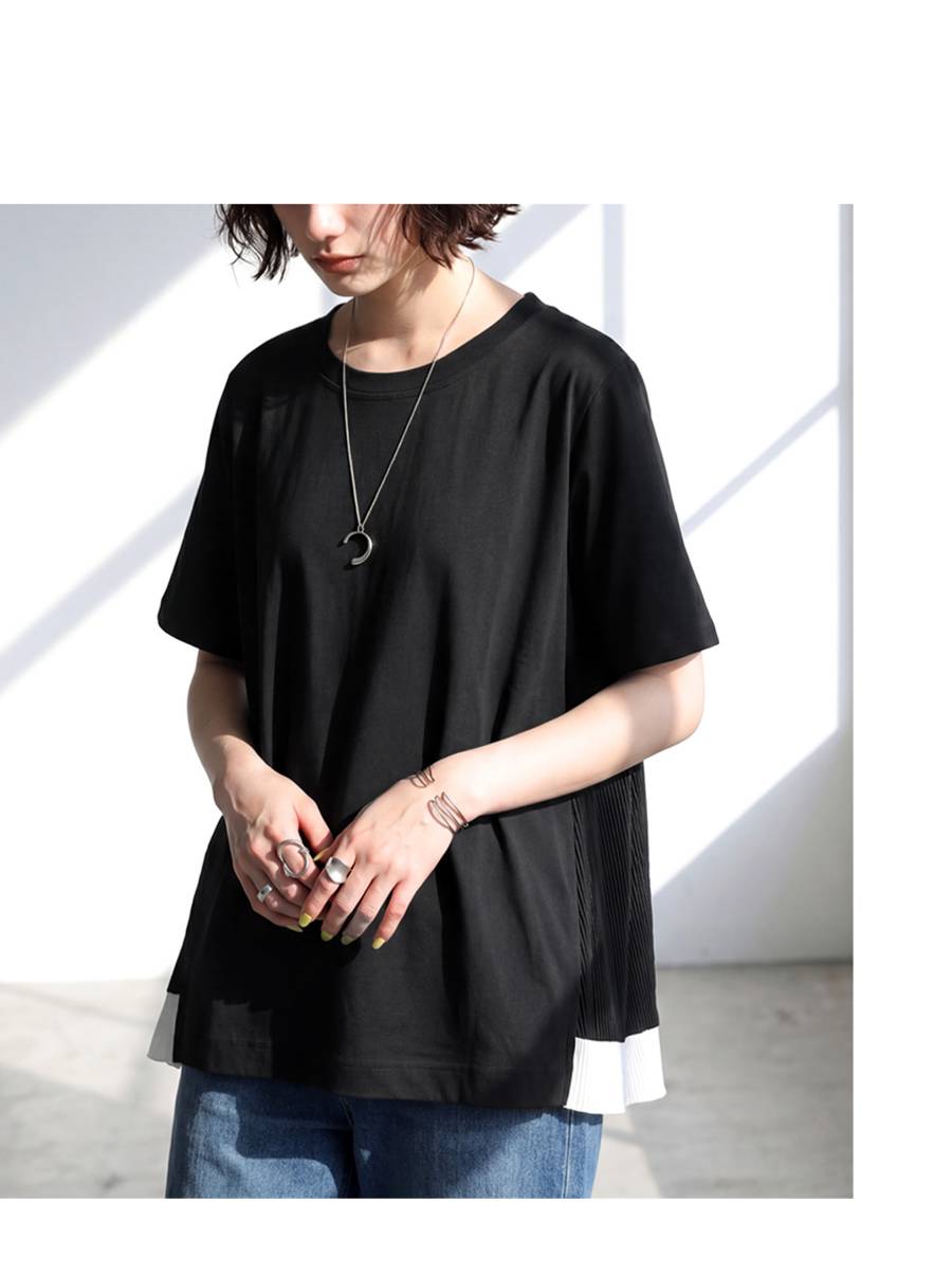 動くたび、余韻を残す。Tシャツ レディース 半袖 異素材 配色 無地