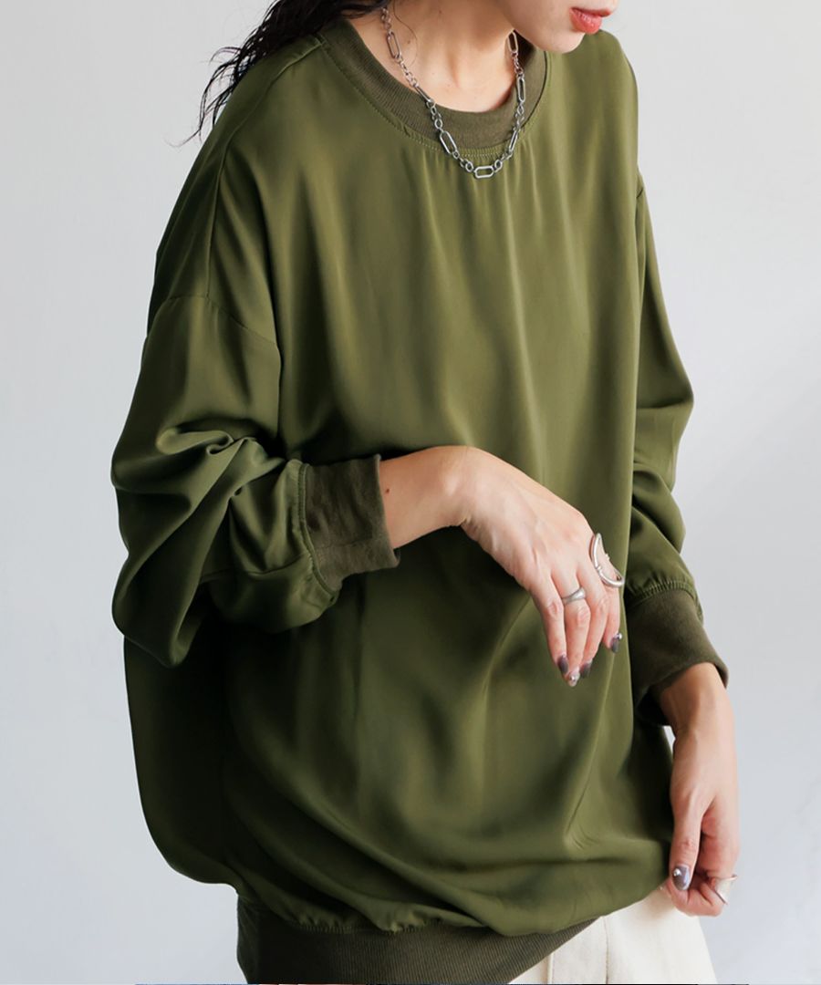 リブ切替布帛トップス ブラウス レディース トップス 長袖 ・再入荷