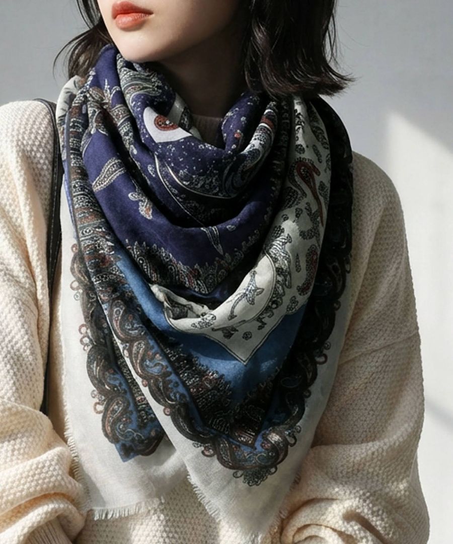 ペイズリー柄 大判ストール レディース スカーフ 送料無料・(50)メール