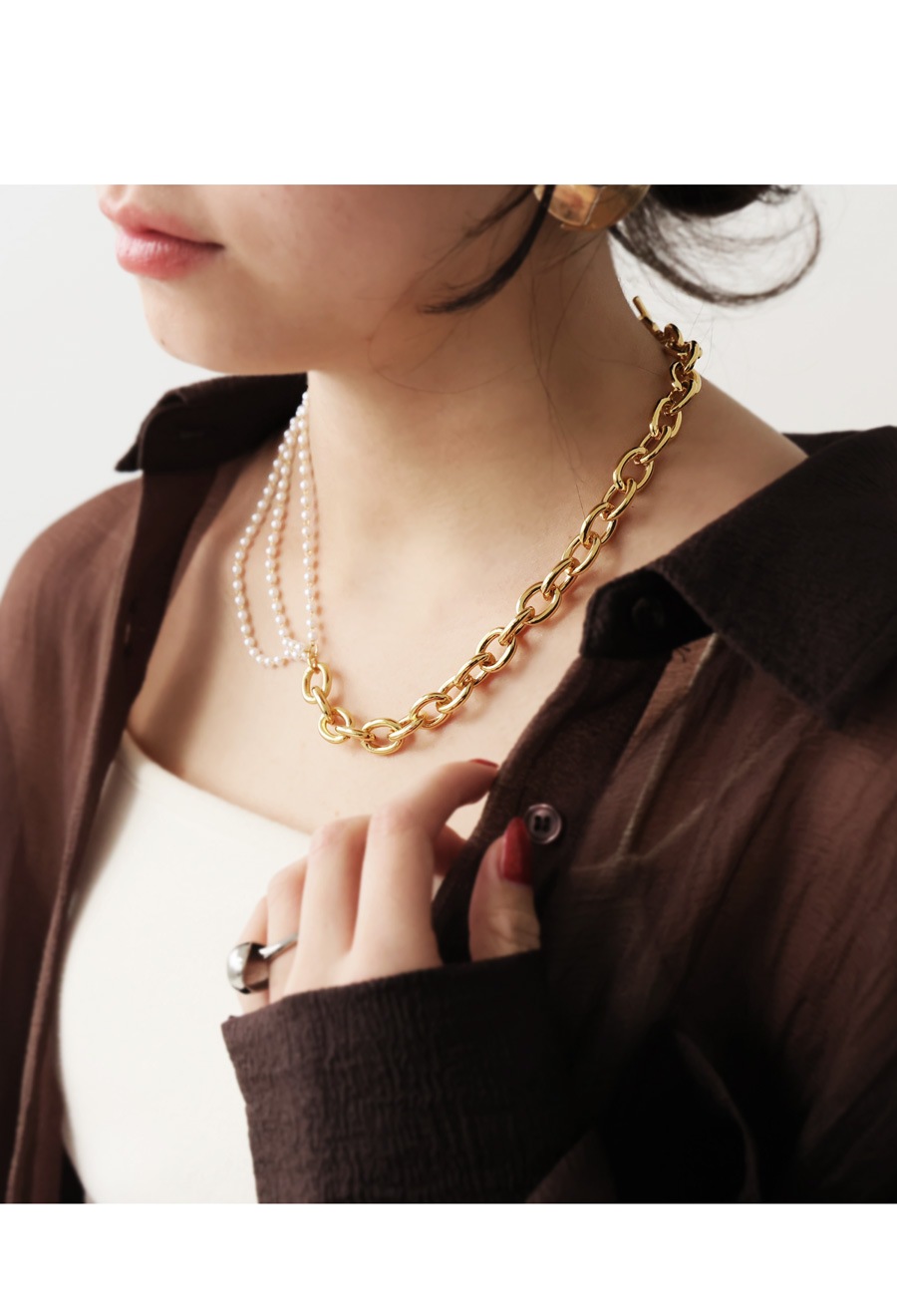 アクセ送料無料 パール チェーンネックレス レディース 異素材・(50 アクセ送料無料 パール チェーンネックレス レディース 異素材・(50