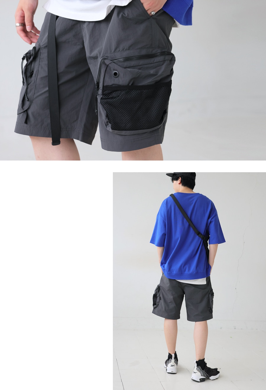 Cortez Litework カーゴショートパンツ 黒 カーゴショートパンツ メンズ マルチポケット付き 送料無料・7月