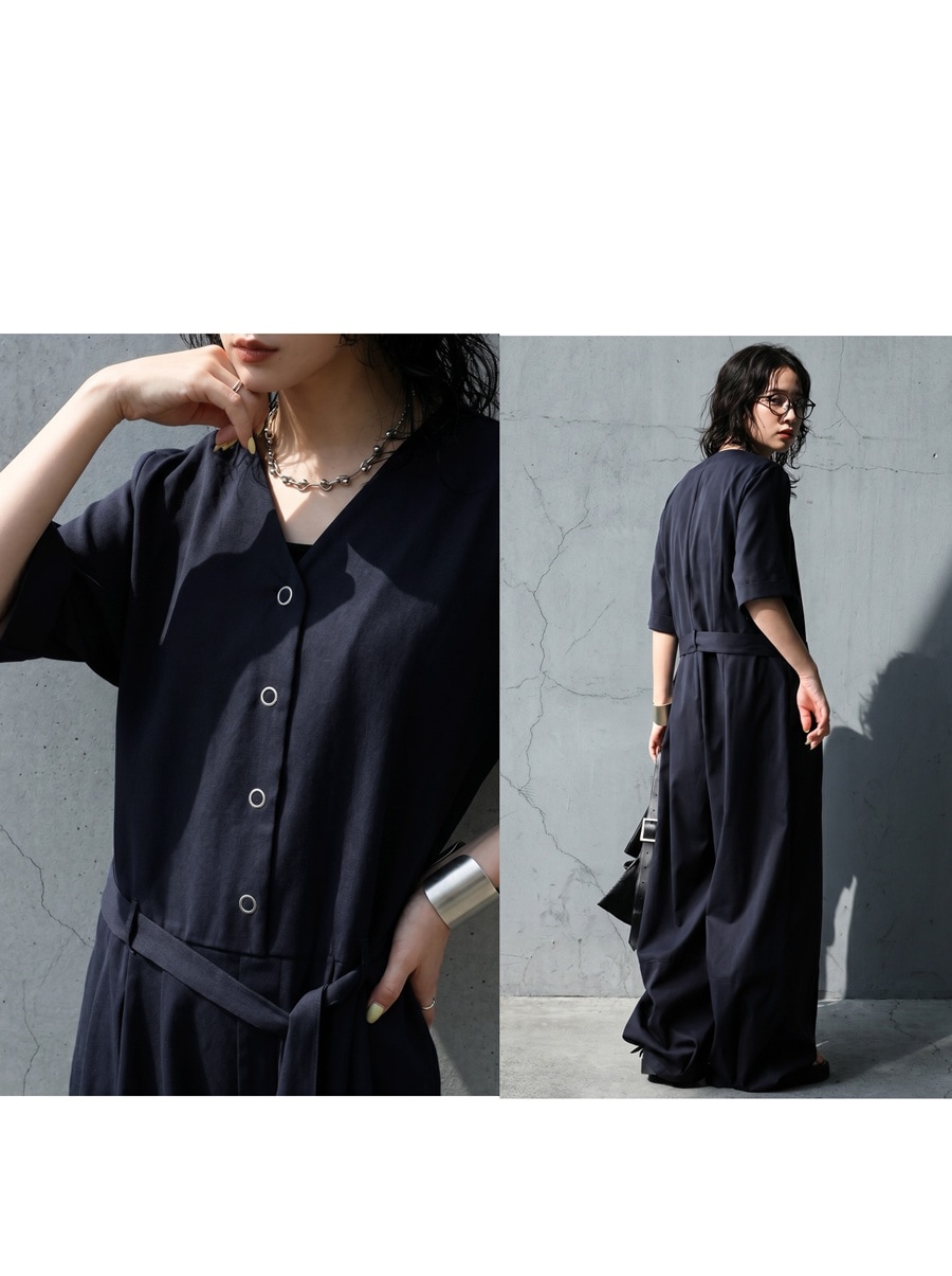 頑張らない、おしゃれ。オールインワン レディース 半袖 無地 Vネック