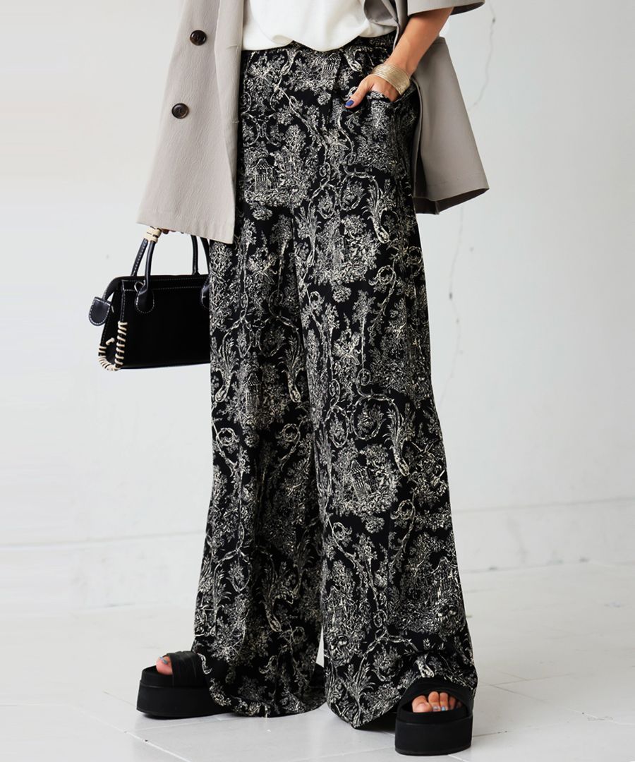 トワルドジュイ柄 ワイドパンツ レディース パンツ 送料無料・再入荷