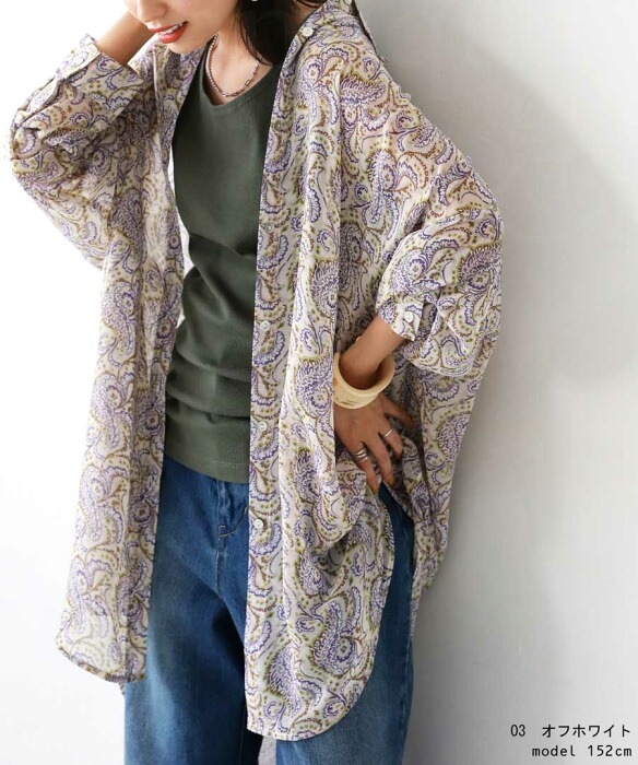 ペイズリー柄 シアーシャツ シャツ レディース トップス 長袖・再再販  