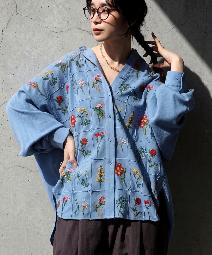 未着用　Smimicollection インド製　花柄シャツ 五分袖　Aライン mizuiroind（ミズイロインド） SALE！ミズイロインド/mizuiro ind