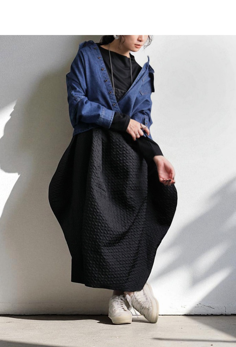 異素材切替コクーンワンピース レディース 長袖 送料無料・メール便