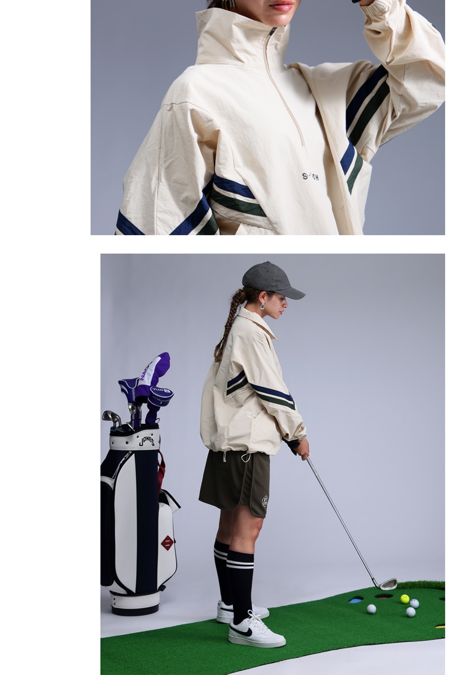 ANTIQUA GOLF×STCH 配色プルオーバー セットアップ ゴルフ 上下 予約：12月中旬納期】ANTIQUA GOLF×STCH 配色ラインプルオーバー 送料